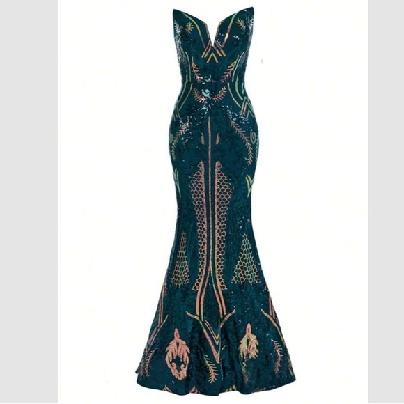 Luxe mermaid hem party formal evening wedding gown dress - Picture 5 of 7